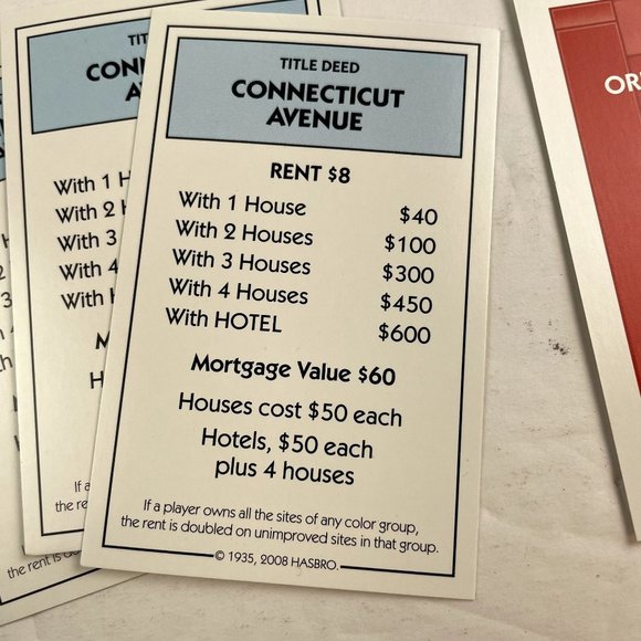 Monopoly Here Now Connecticut Ave Property Title Deed Card Replacement 2008 u - Picture 2 of 3